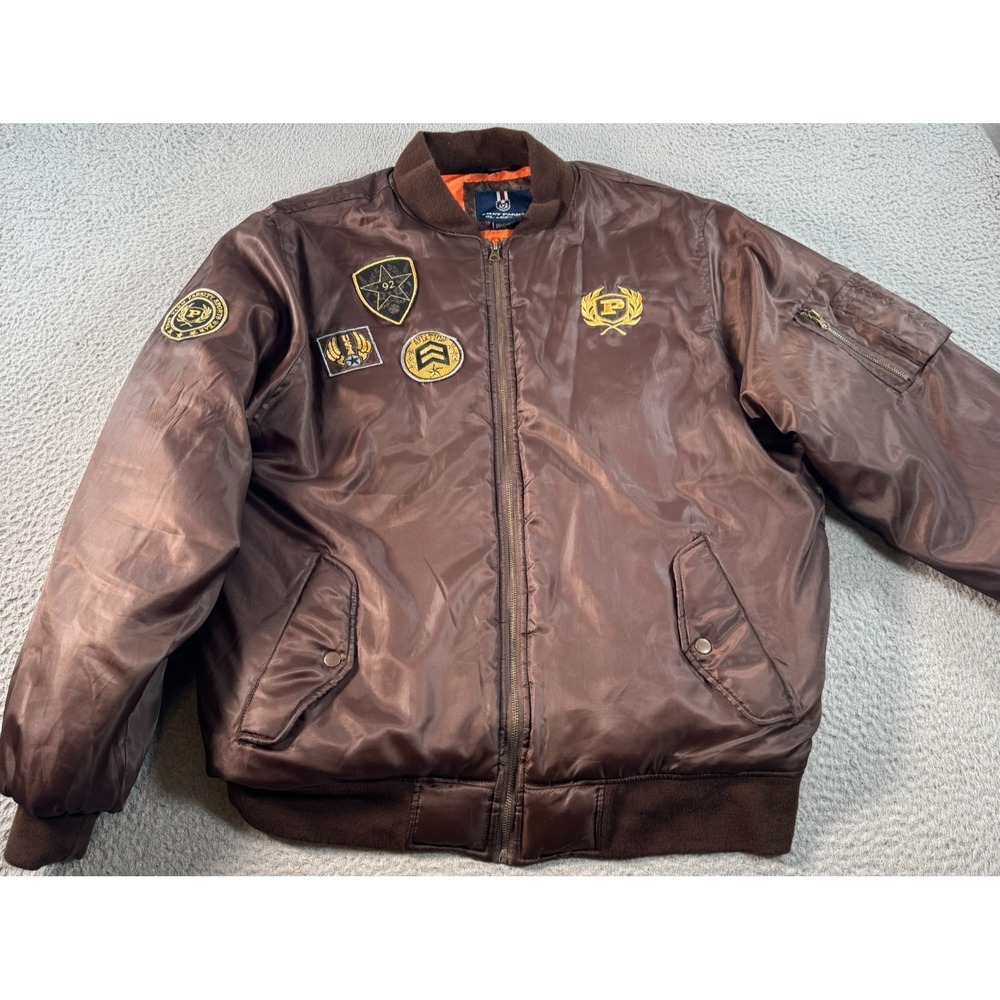 Vintage Phat Farm Bomber Jacket Men's XL Satin Brown Flight Varsity Y2K Aviator